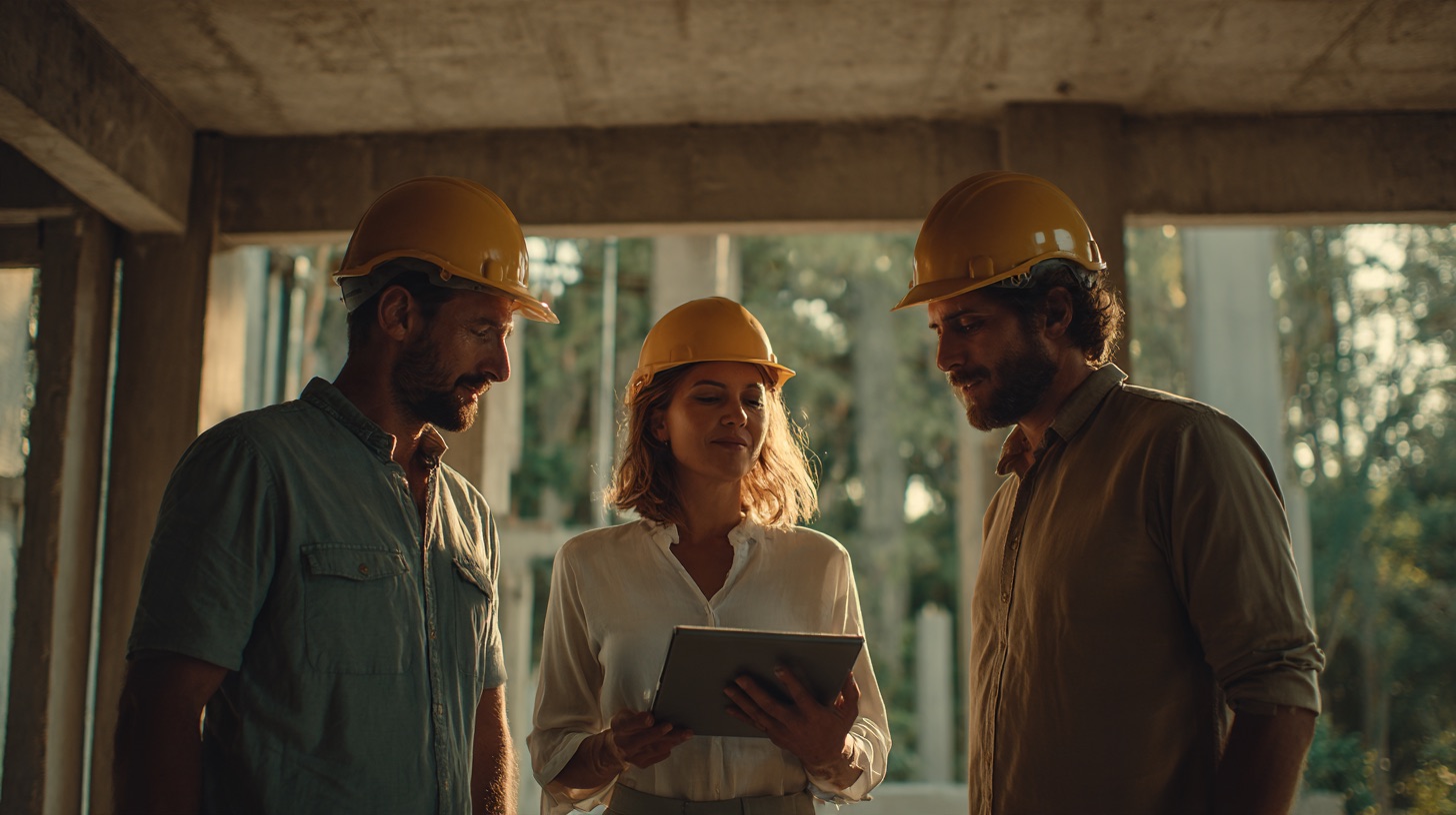 Profissionais da construção reunidos em uma obra